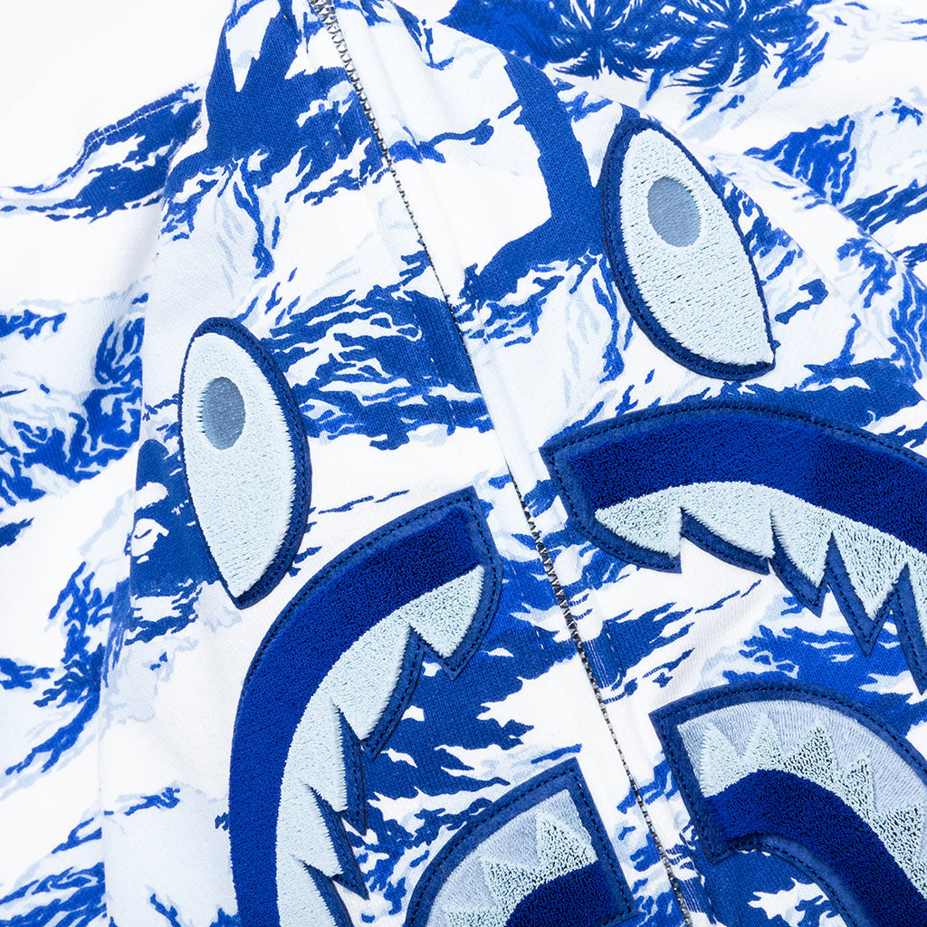 A BATHING APE Palm Tree Camo Relaxed Fit Shark Full Zip Hoodie - Blue