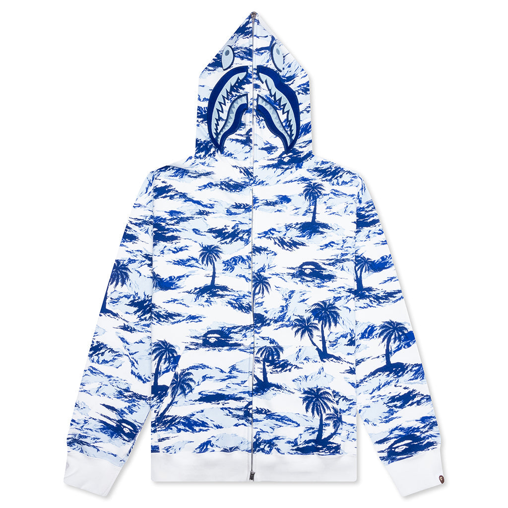 A BATHING APE Palm Tree Camo Relaxed Fit Shark Full Zip Hoodie - Blue