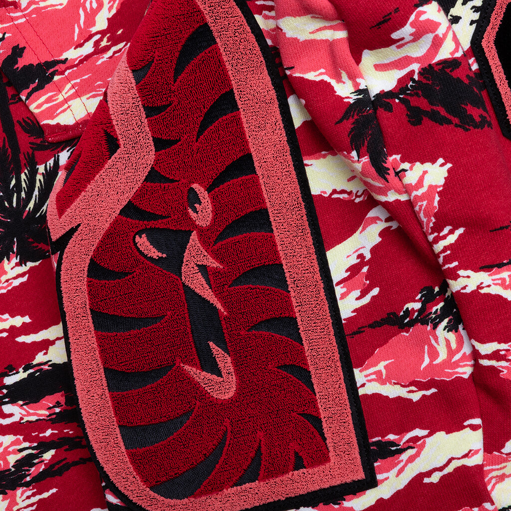 A BATHING APE Palm Tree Camo Relaxed Fit Shark Full Zip Hoodie - Red