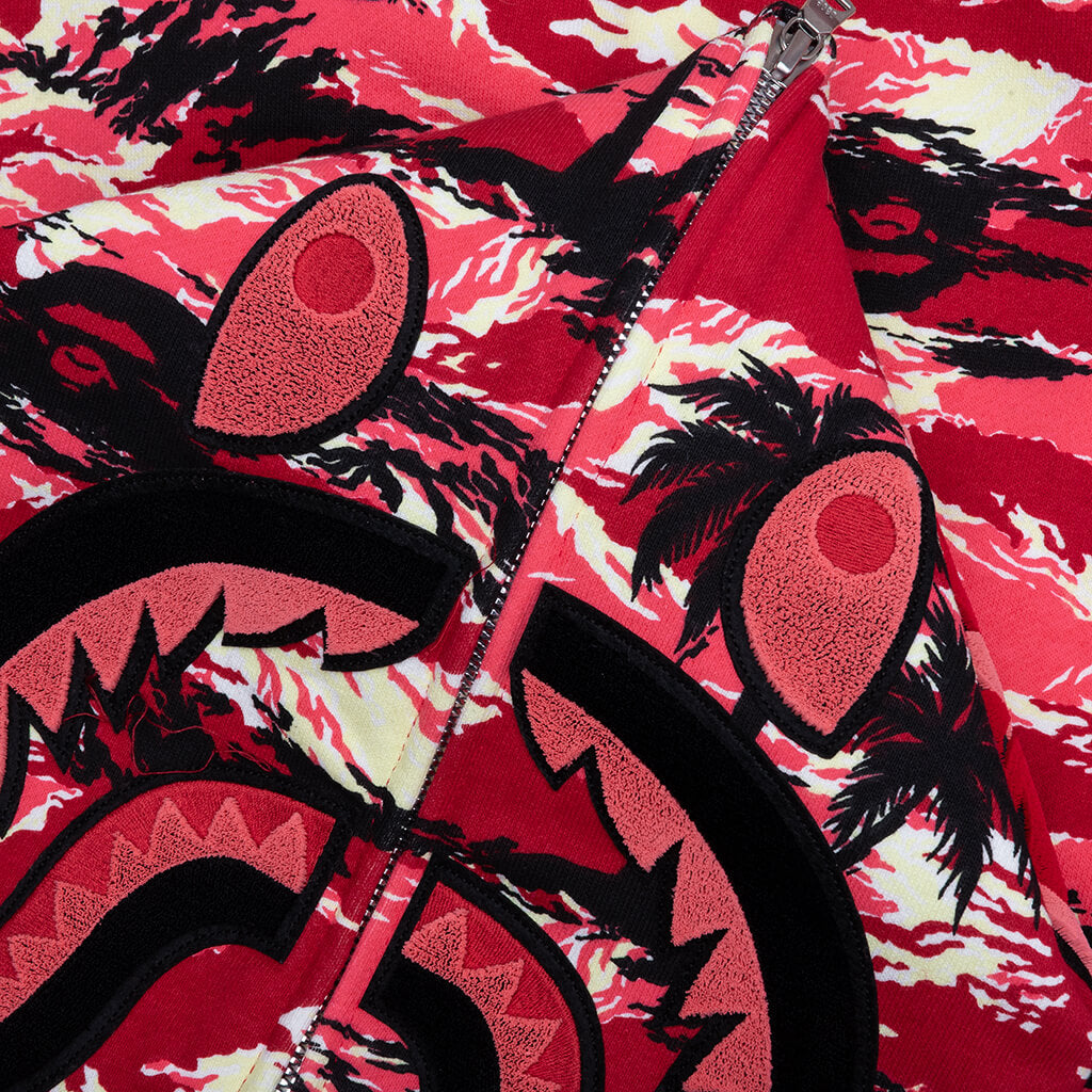 A BATHING APE Palm Tree Camo Relaxed Fit Shark Full Zip Hoodie - Red