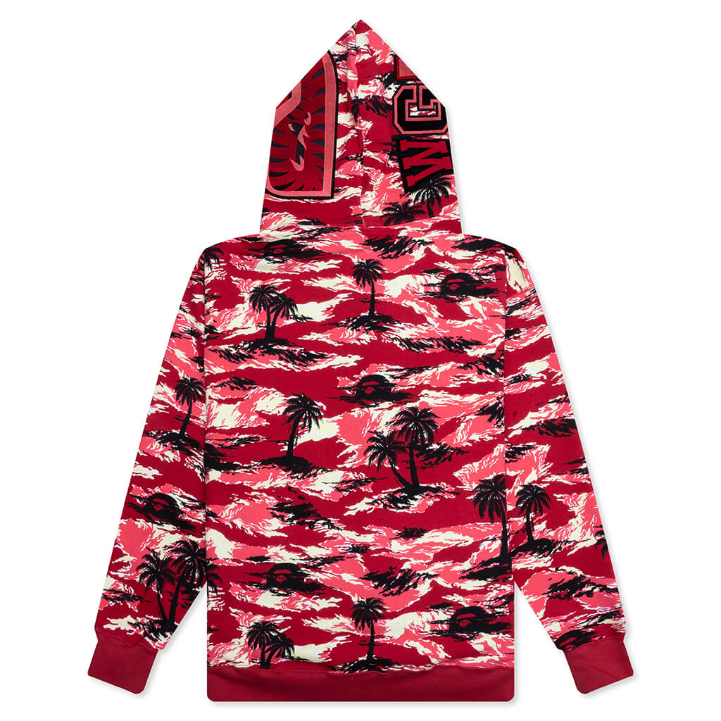 A BATHING APE Palm Tree Camo Relaxed Fit Shark Full Zip Hoodie - Red