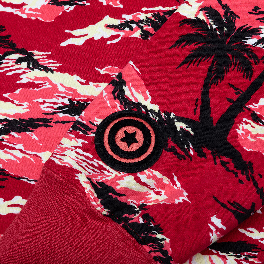 A BATHING APE Palm Tree Camo Relaxed Fit Shark Full Zip Hoodie - Red