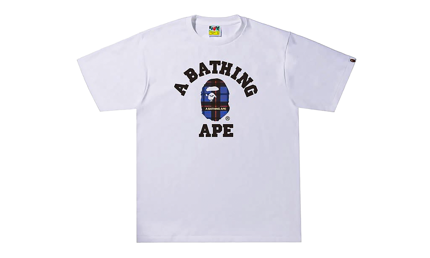 BAPE Check College T-Shirt White / Blue 84TJTEOM