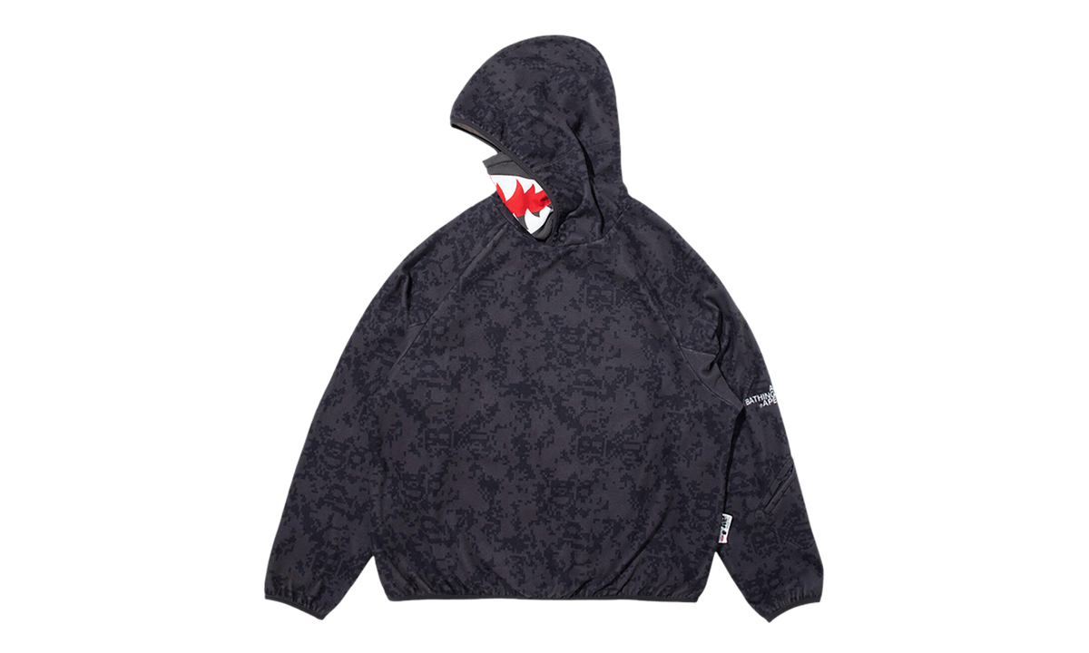 BAPE Kazuki Pixelate Camo Shark Relaxed Fit Pullover Hoodie Charcoal 1L83114901 CHARCOAL