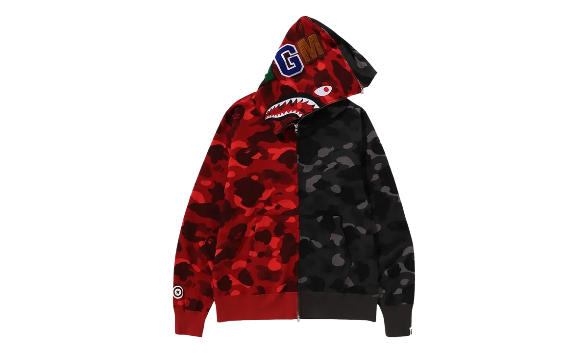 BAPE Color Camo Separate Shark Full Zip Hoodie Red / Black 1K80 115 001 RED BLACK