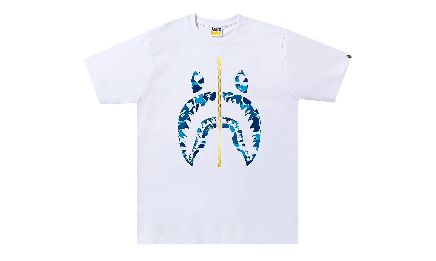 BAPE ABC Camo Gold Zip Shark Tee White / Blue 1I30 110 008 WHITE BLUE
