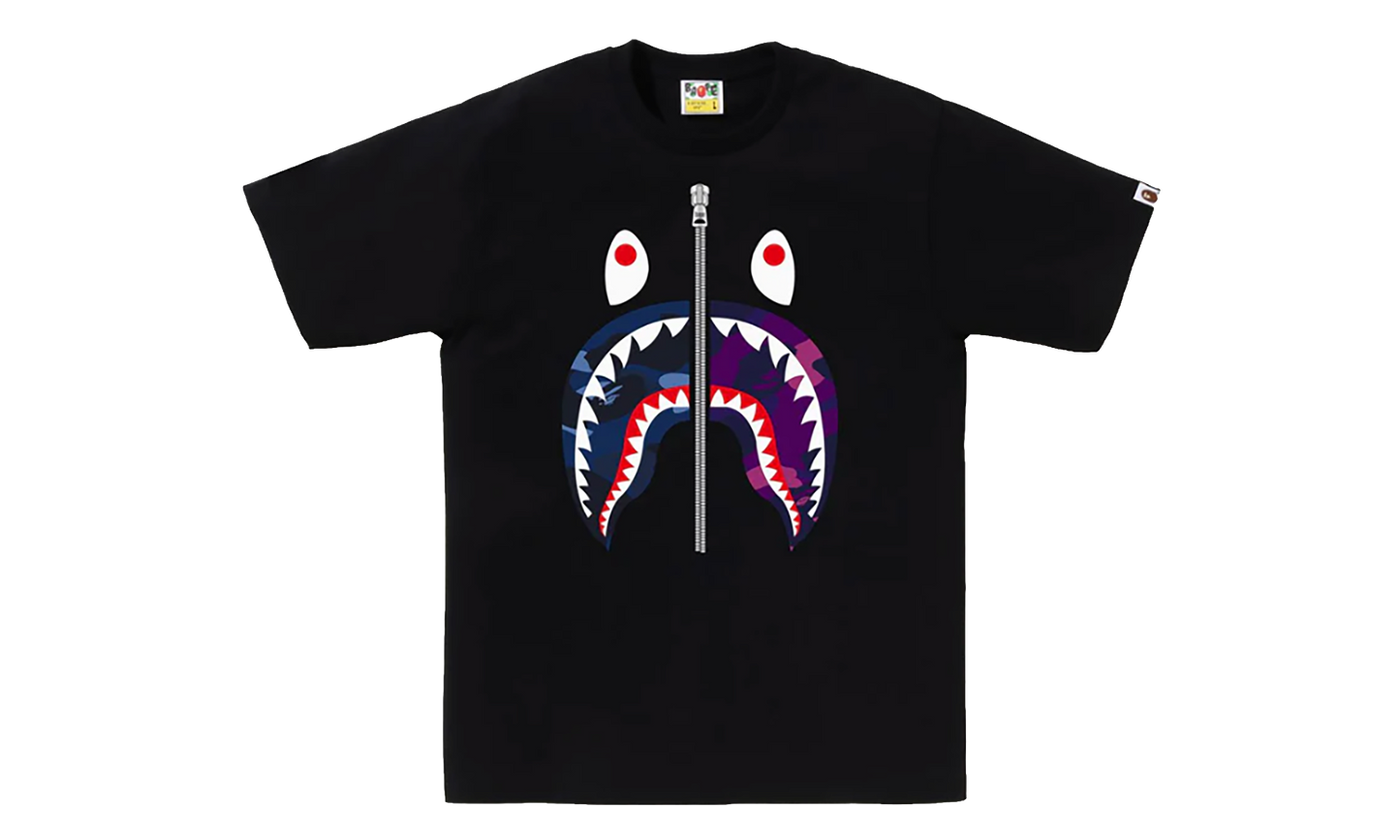 BAPE Color Camo Separate Shark Tee Black - Blue / Purple 1K80 110 021 BLACK NAVY