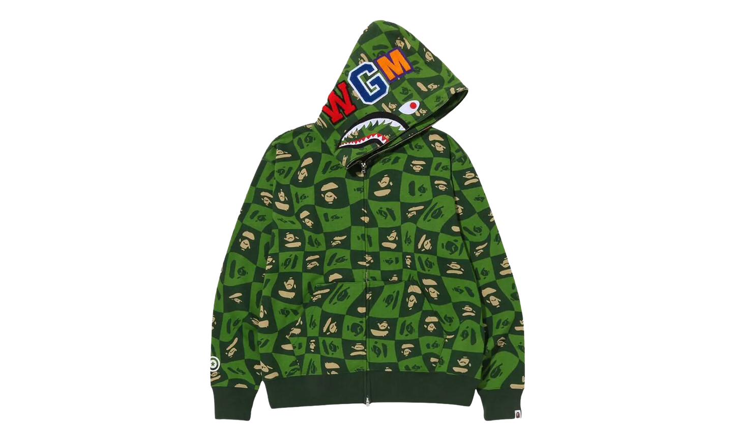 BAPE Distortion Shark Relaxed Fit Full Zip Hoodie Green 1I80 115 002 GREEN