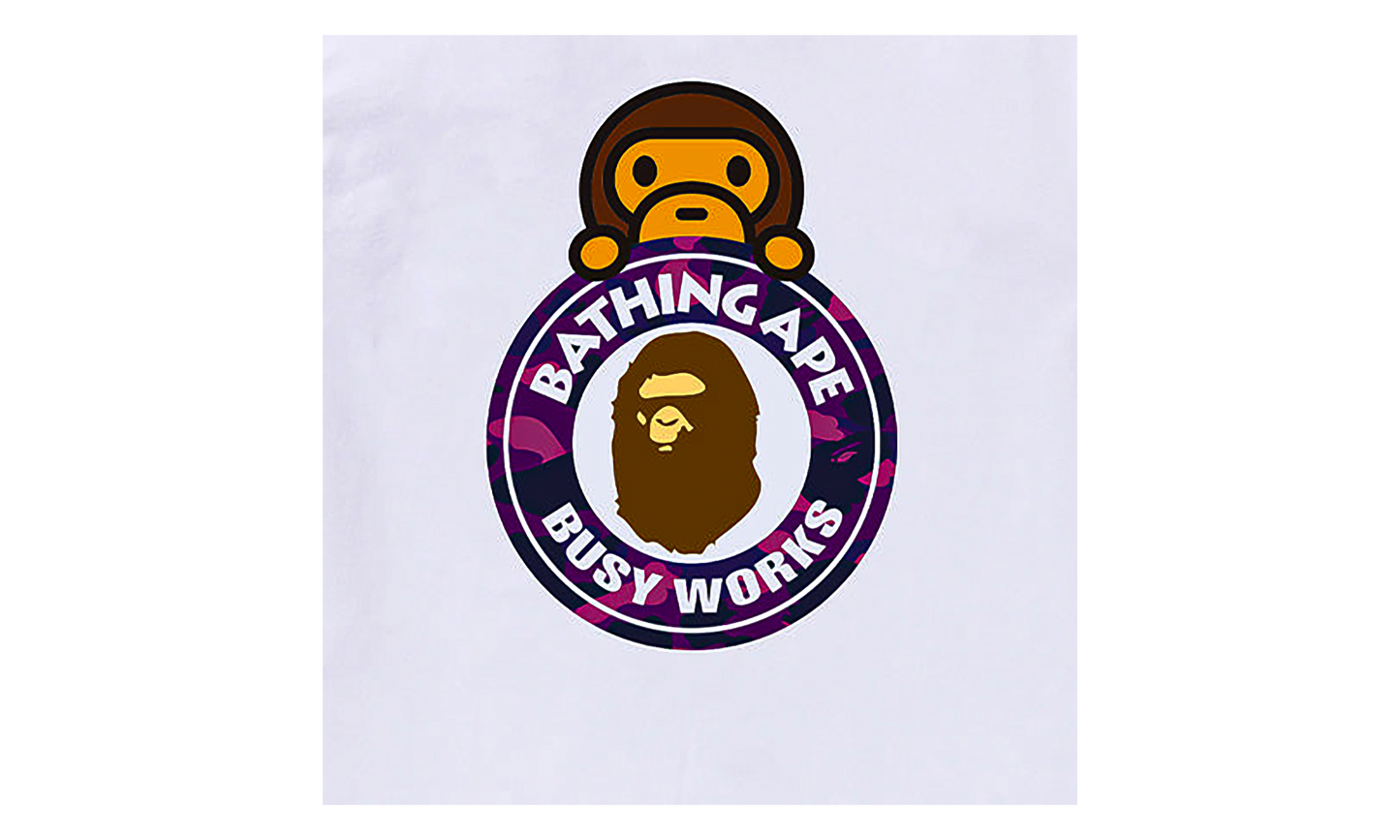BAPE Camo Color Milo on Busy Works SS Tee White/Purple Camo 0ZXTEMX00710Q WHS
