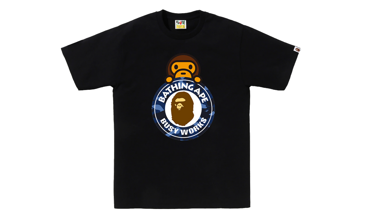 BAPE Camo Color Milo on Busy Works Tee Black/Blue Camo 0ZXTEMX00710Q BKC