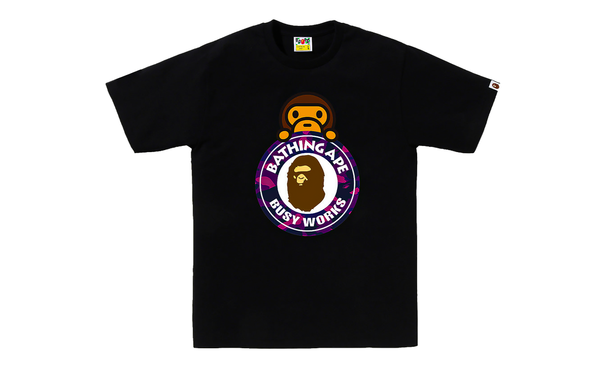 BAPE Camo Color Milo on Busy Works SS Tee Black/Purple Camo 0ZXTEMX00710Q BKS