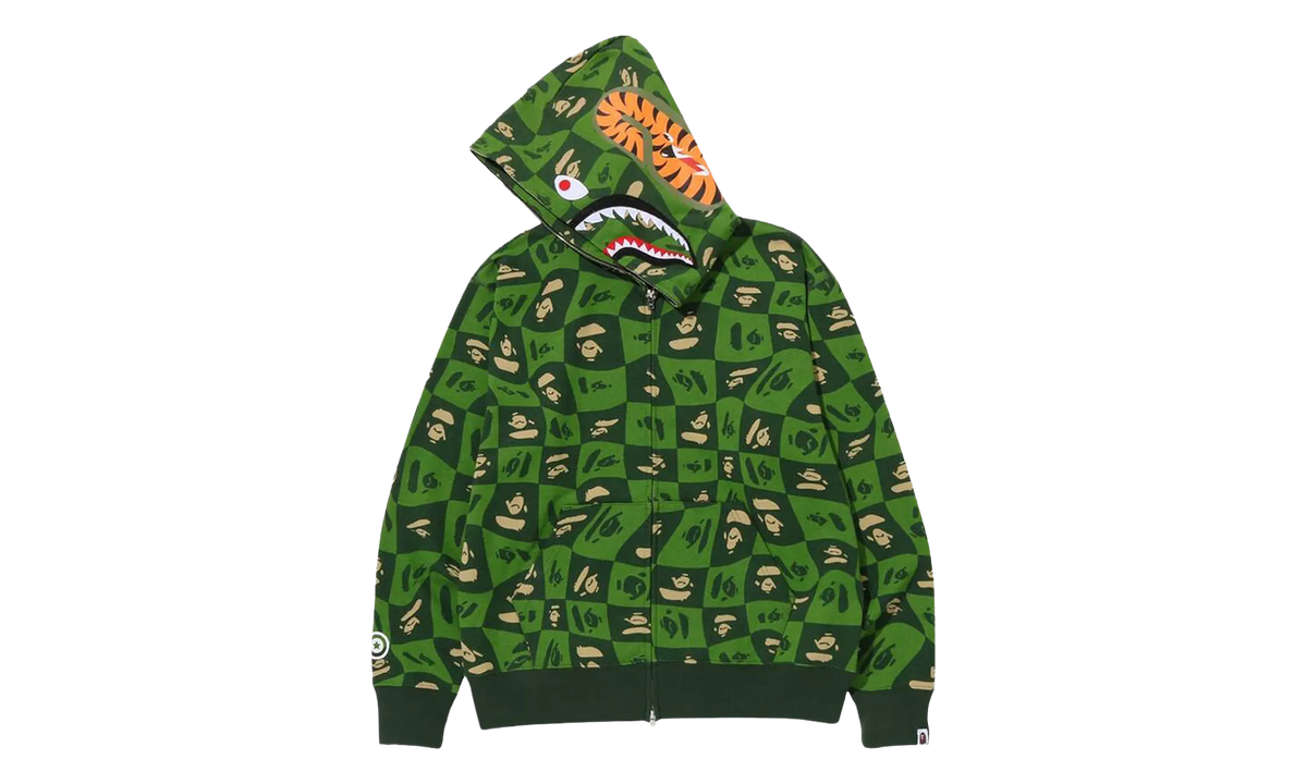 BAPE Distortion Shark Relaxed Fit Full Zip Hoodie Green 1I80 115 002 GREEN