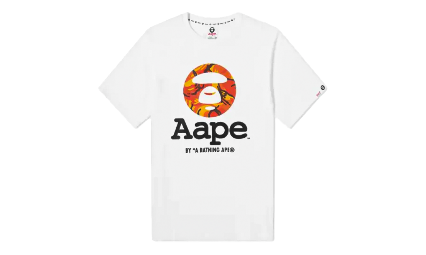 BAPE AAPE OG Moonface T-Shirt White Orange Camo B762DA4F