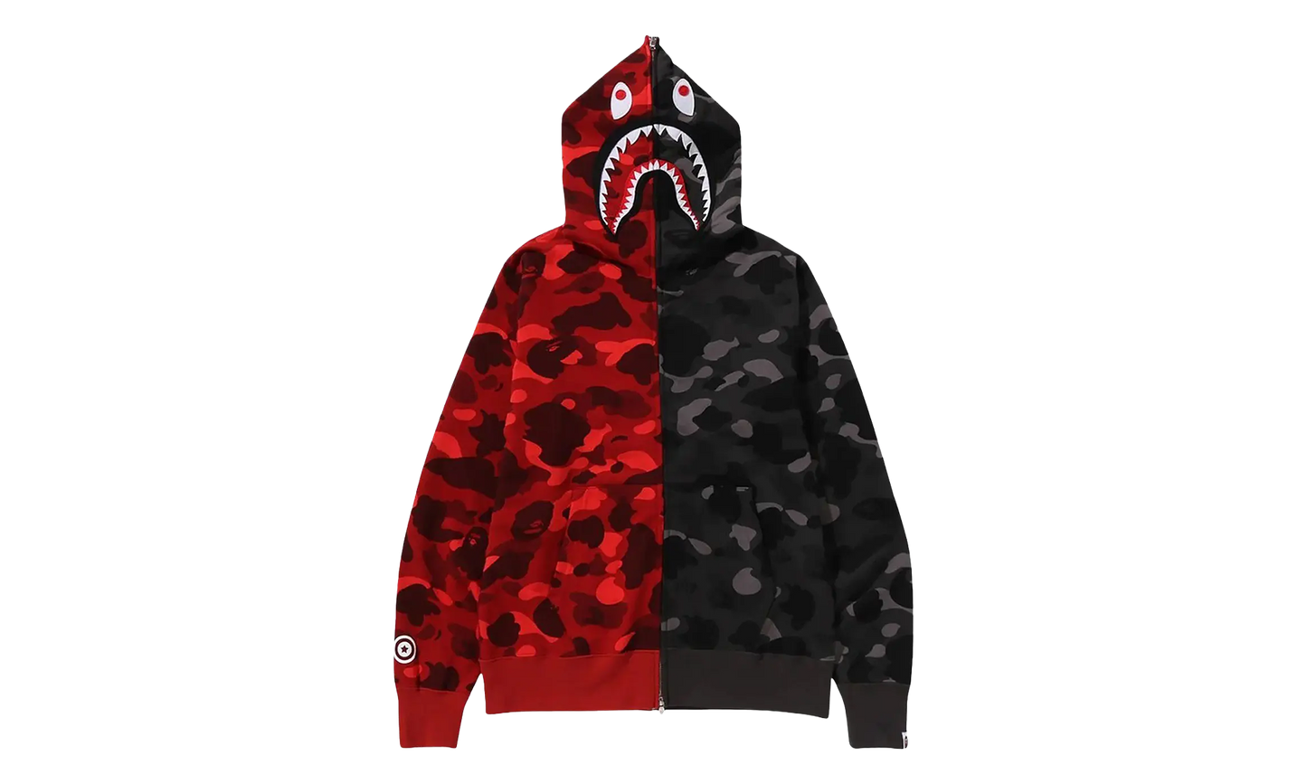 BAPE Color Camo Separate Shark Full Zip Hoodie Red / Black 1K80 115 001 RED BLACK