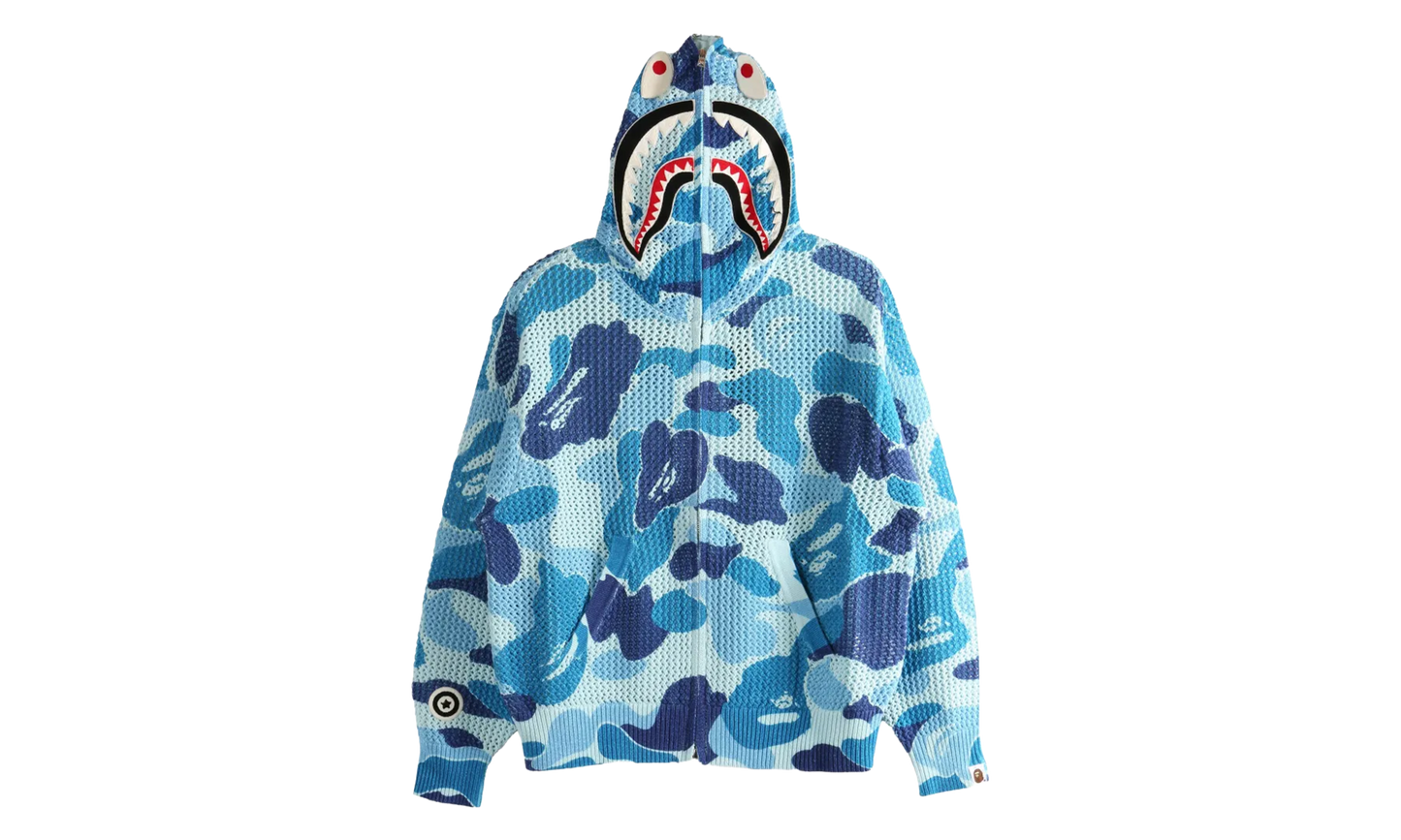 BAPE ABC Camo Crochet Relaxed Fit Shark Full Zip Hoodie Blue Camo 1L30115306 BLU
