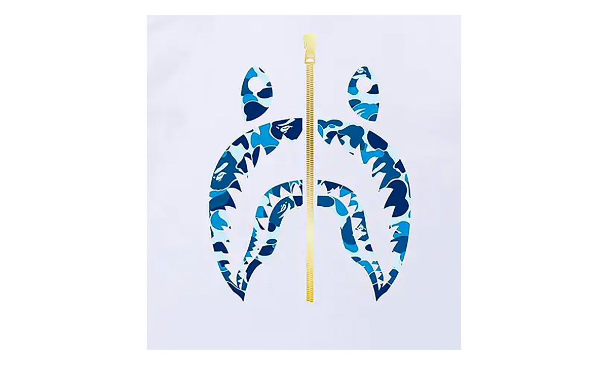 BAPE ABC Camo Gold Zip Shark Tee White / Blue 1I30 110 008 WHITE BLUE