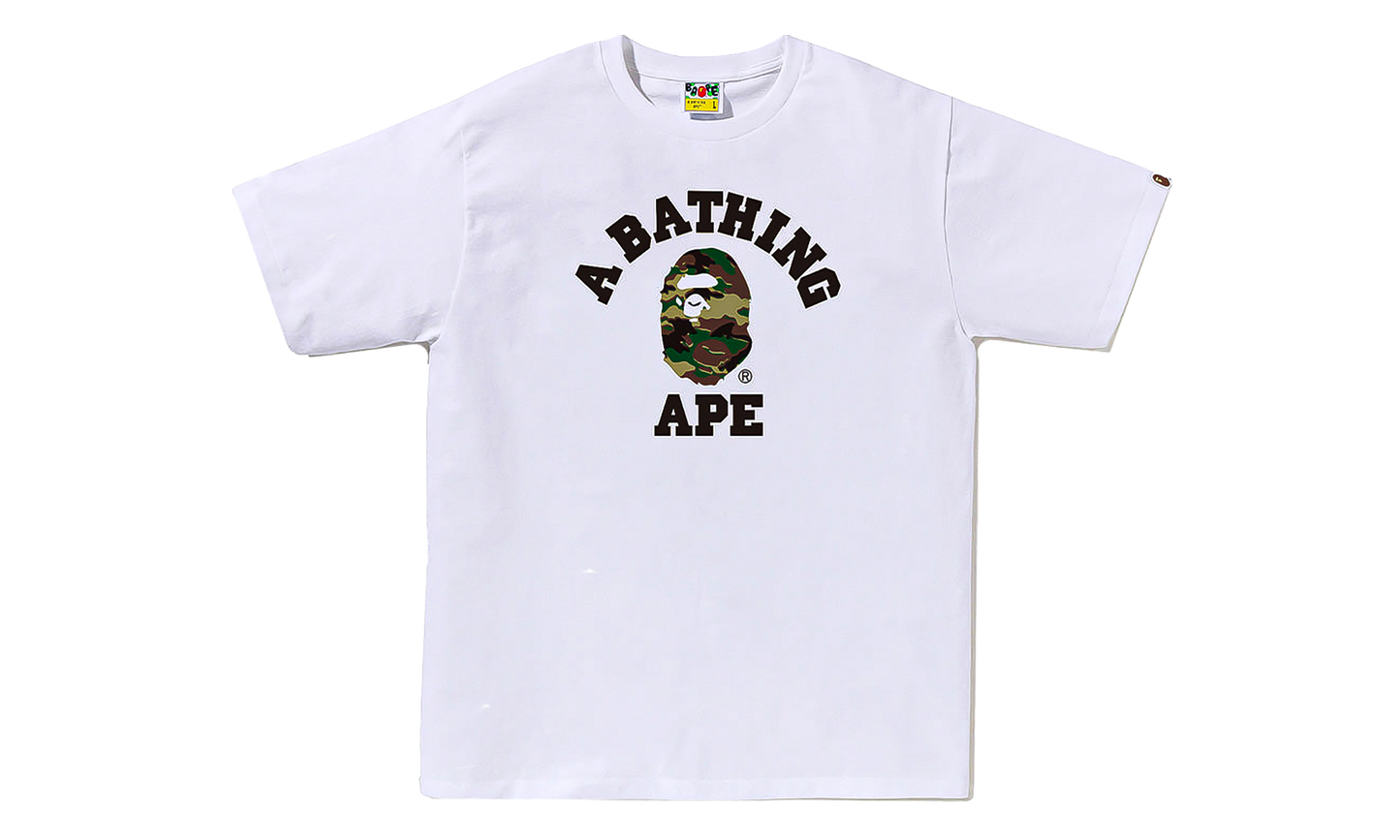 BAPE Glitch Woodland Camo College Tee White / Green Camo 0ZXTEM031101Q WHM