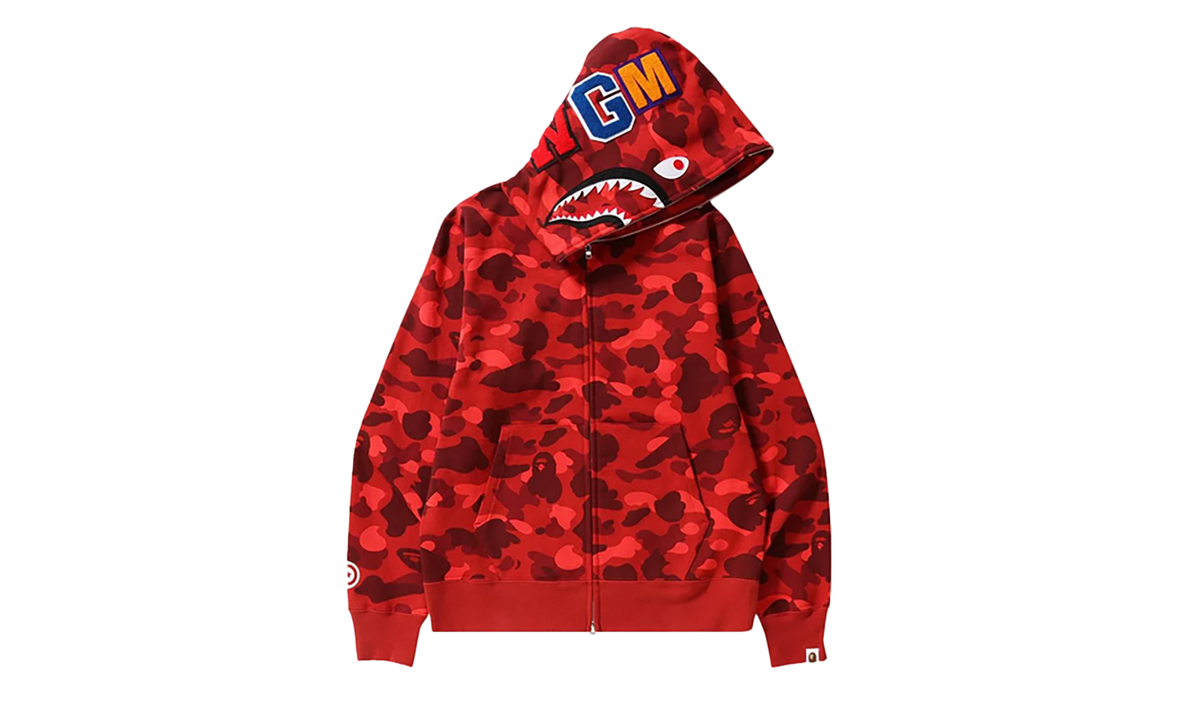 BAPE Color Camo Shark Full Zip Hoodie RED 001ZPJ201003MRED