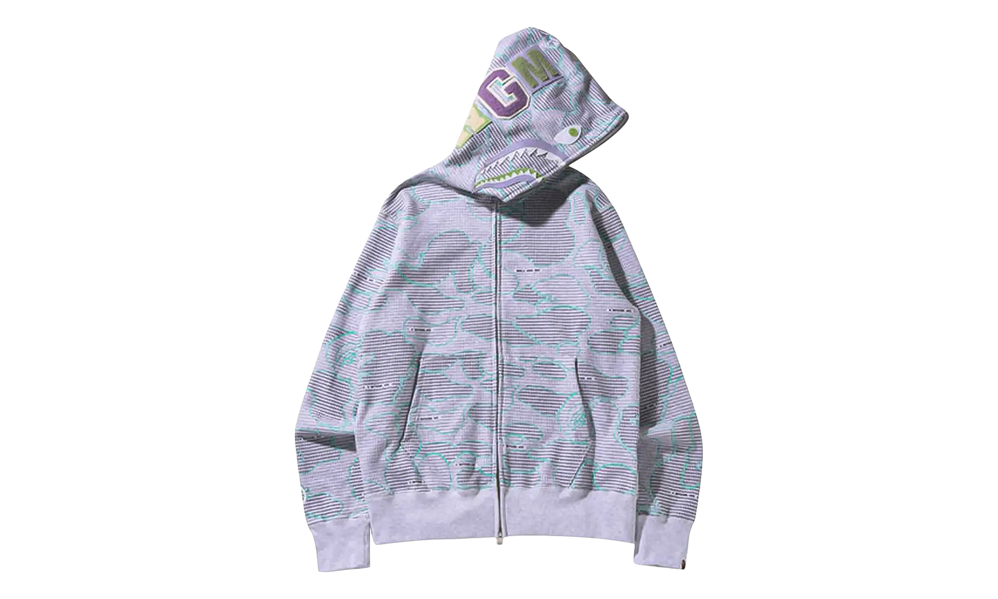 BAPE Text Code Camo Shark Full Zip Hoodie Grey 1I30 115 013 GREY